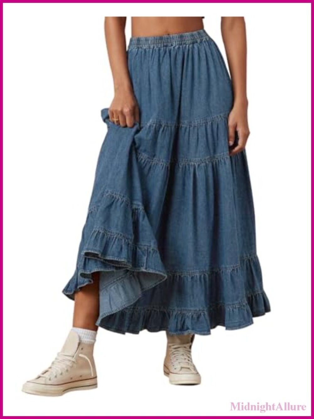 Women's Applique Maxi Skirt, High Rise Ruffle Skirt, Cotton Blend